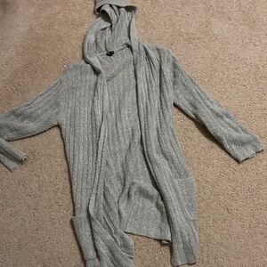 Gray Hooded Women's cardigan Sweater